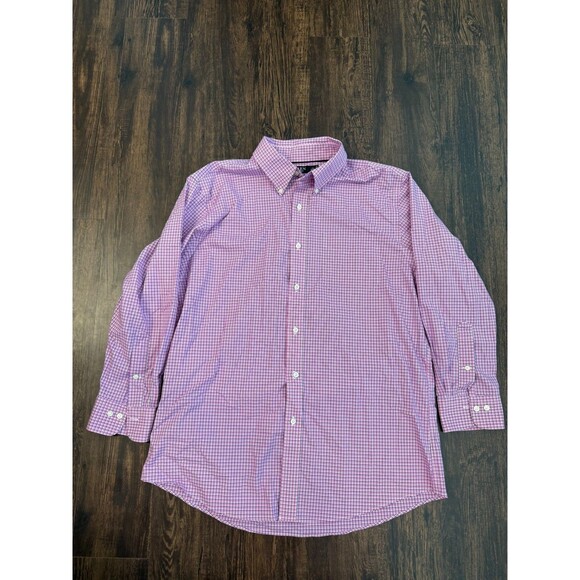 Lauren Ralph Lauren Shirt Mens 17.5 32/33 Pink Plaid Slim Fit Stretch Non-Iron - Picture 1 of 9